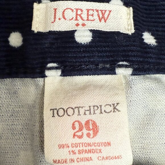EUC Women's J. CREW Corduroy‎ Toothpick Pants Navy Polka Dot | Size 29 - Picture 8 of 10
